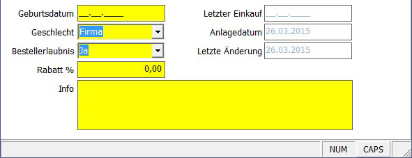 Lieferanten weitere Daten Maske