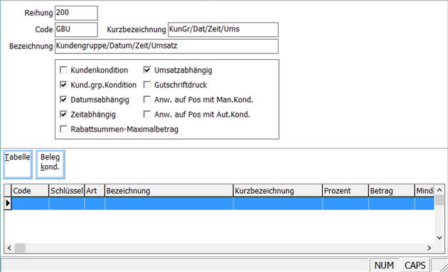 Belegschlüssel Maske