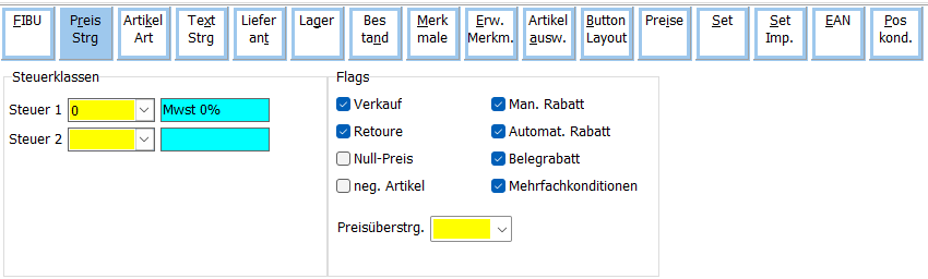 Preissteuerung Abschnitt Maske