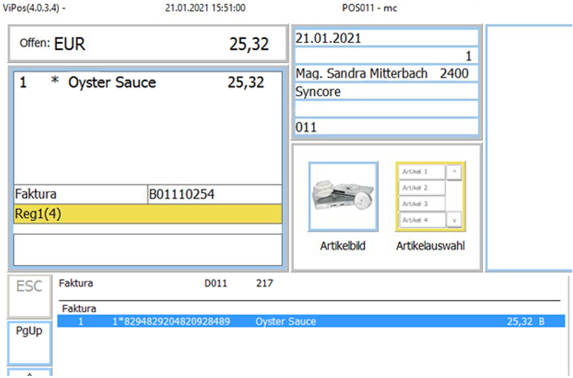Hauptmaske mit Belegtyp Faktura