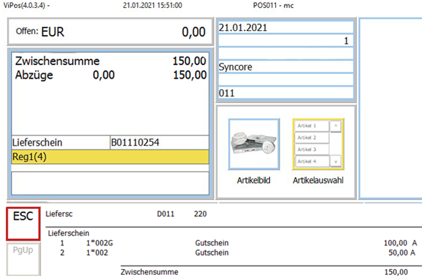 Hauptmaske mit Belegtyp Lieferschein