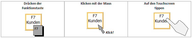 Buttonklick mit Funktionstaste oder Maus oder Touch