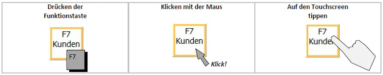 Buttonklick mit Funktionstaste oder Maus oder Touch