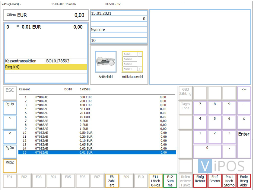 Geldzählungsstückelung im Infofenster
