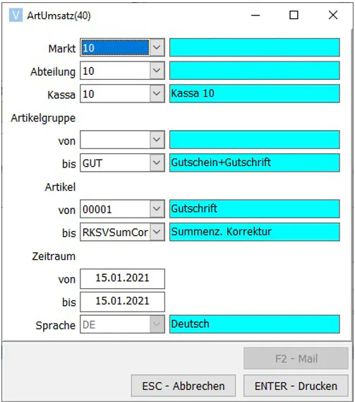 Bericht Auswahl Maske