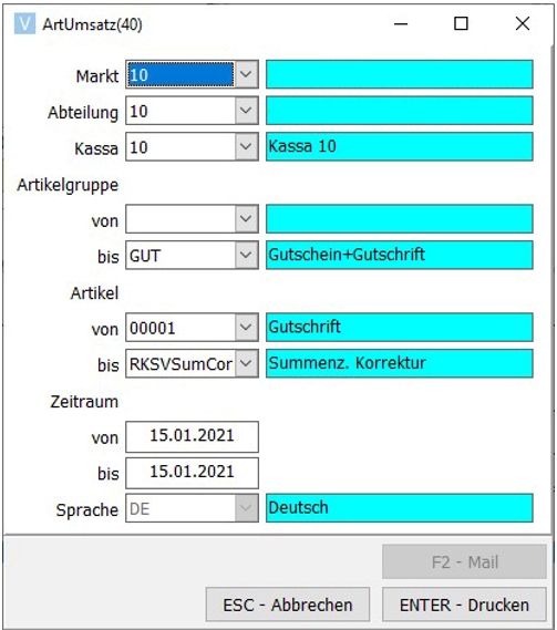 Bericht Auswahl Maske