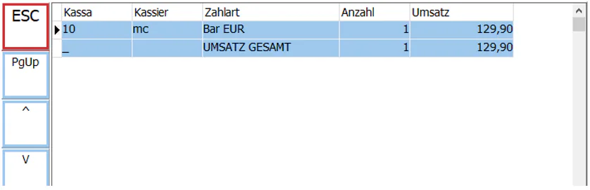 Umsatzanzeige Maske