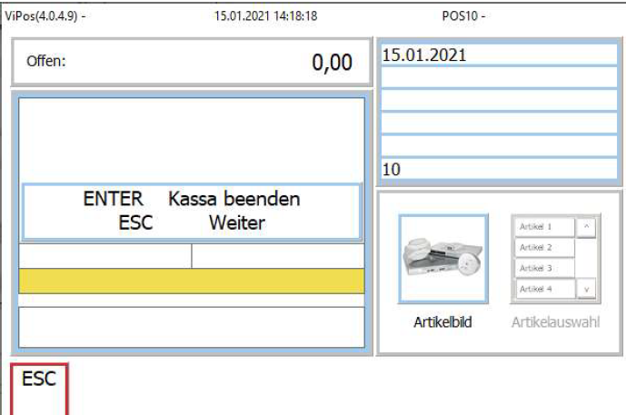Enter Kassa beenden ESC weiter Button