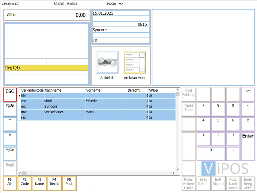 Verkäuferliste Maske