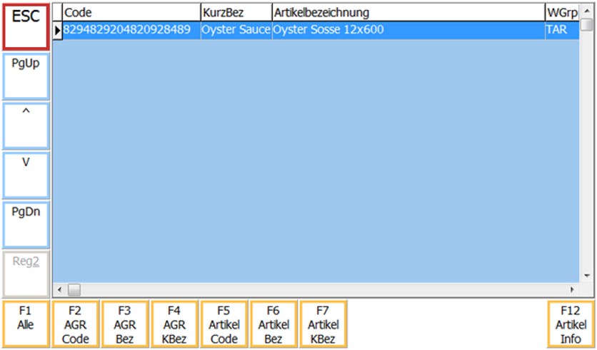 Artikelliste mit ausgewähltem Artikel Maske