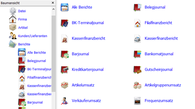 Berichte Menüeintrag