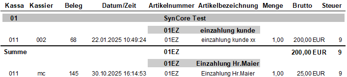 Auszahlungen Einzahlungen Bericht