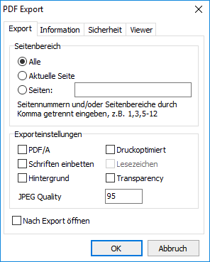 PDF Export Auswahl Maske