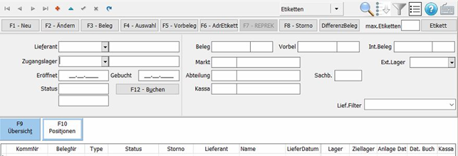 Wareneingang Anlage Maske