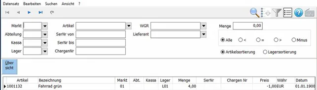 Lagerbestand Abfrage Maske