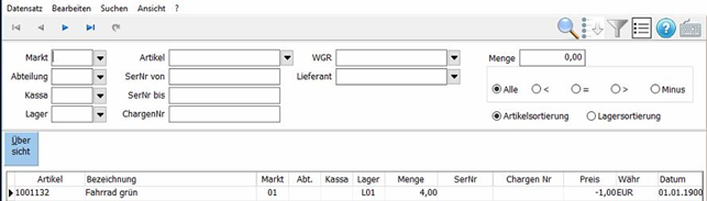 Lagerbestand Abfrage Maske