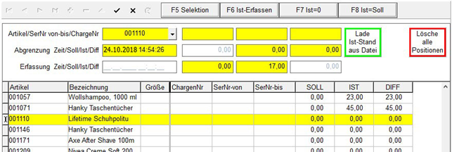 Inventurpositionen erfassen Maske