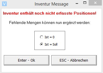 Nicht erfasste Positionen Auswahl Maske