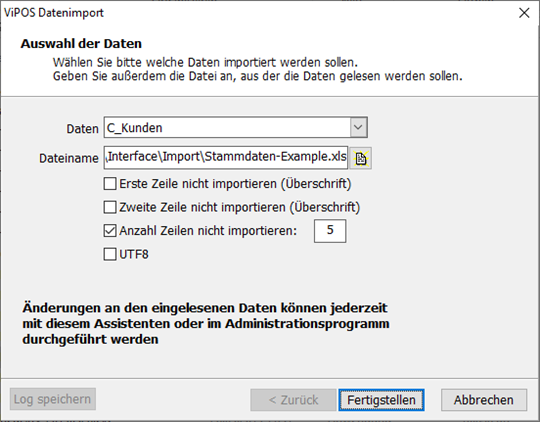 ViPOS Datenimport Kunden Maske