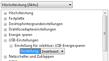 Energieoptionen erweitere Einstellungen Maske