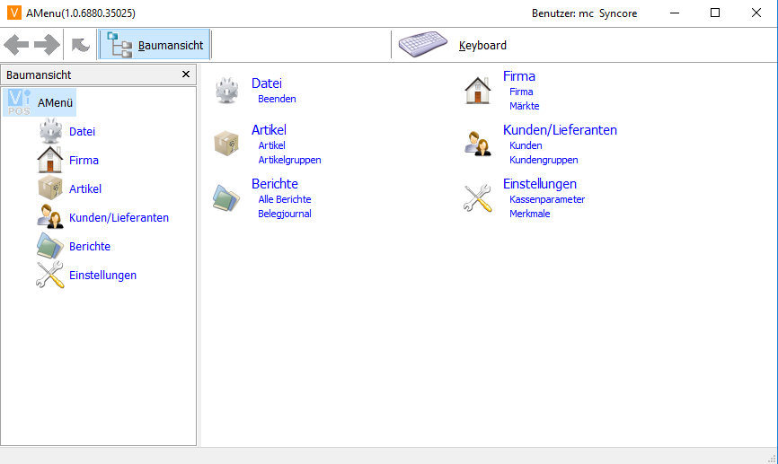 ViPOS Adminstrations Menü Maske
