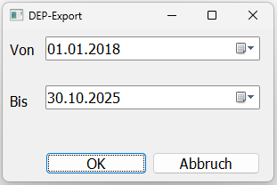 DEP Export von bis Auswahl Maske