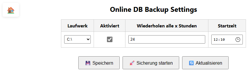 Online DB Backup Settings Maske