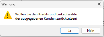 Saldo zurücksetzen Warnung
